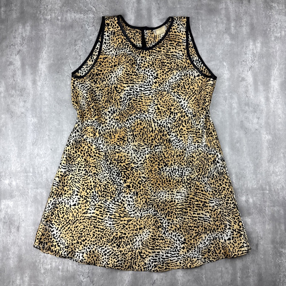 Vintage L.A. Intimates Dress Women's Medium Tan Leopard Satin A-lined 90s Grunge